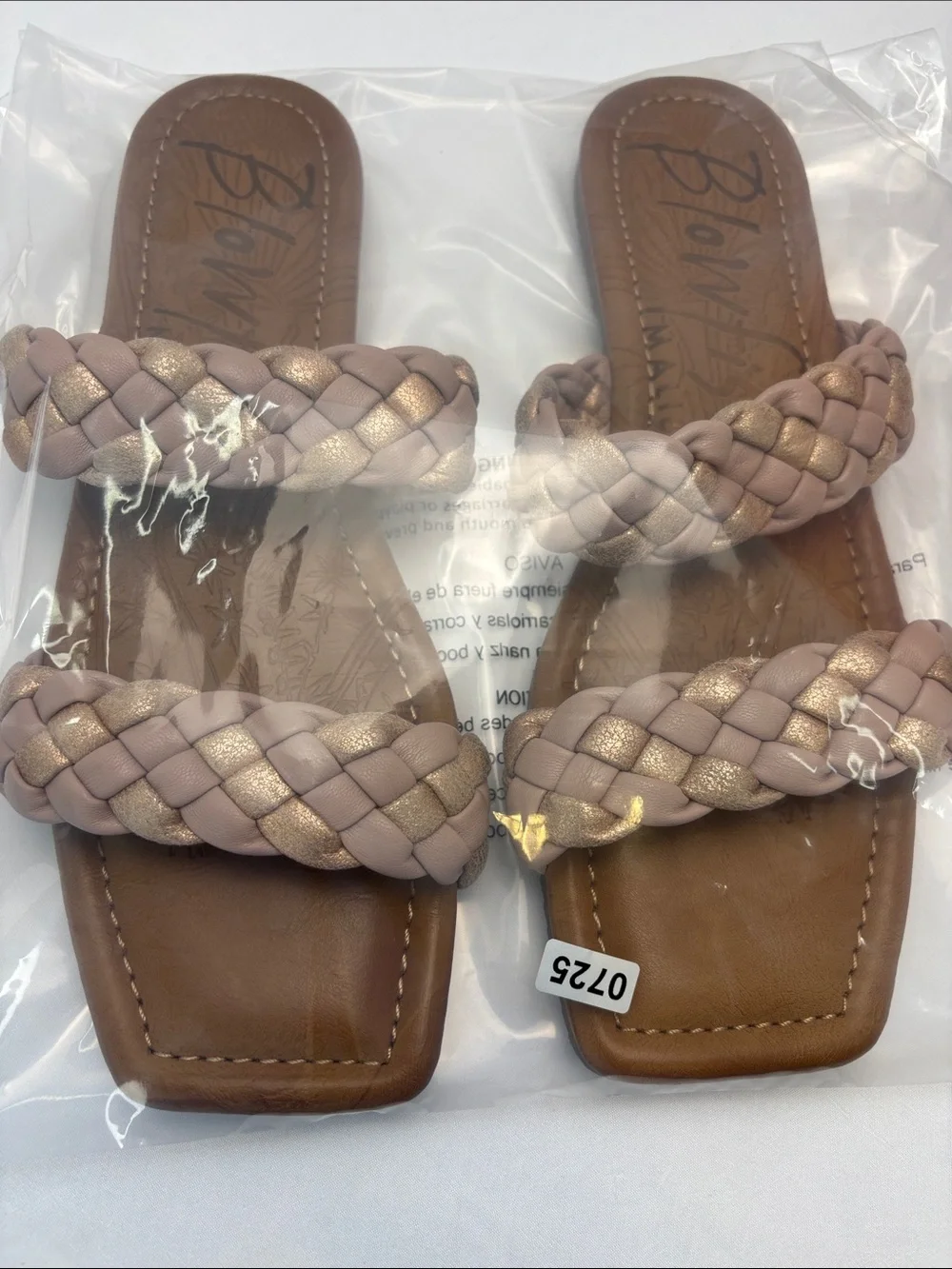 Blowfish Malibu Womens 10‎ Braided Double-Strap Slide Sandals in Blush&Gold #725